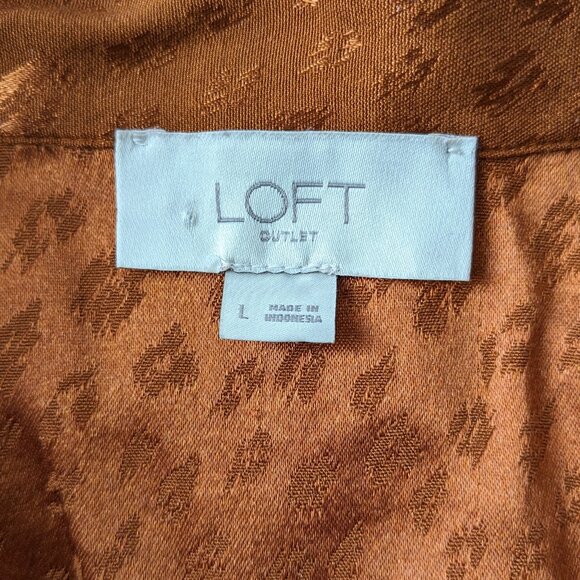 LOFT Women's long sleeve blouse with decorative tie, leopard embossed fabric - Picture 4 of 10